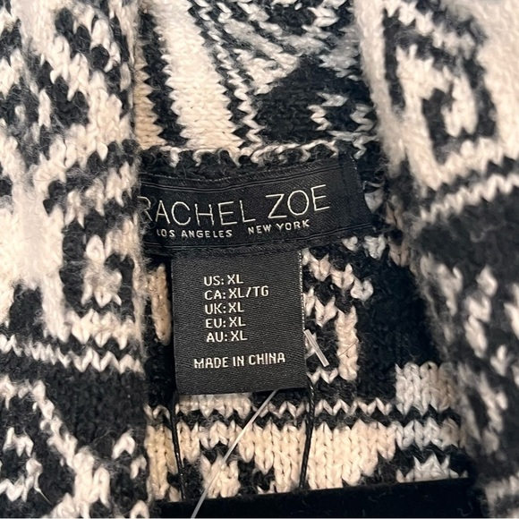 Rachel Zoe Womens Belted Tie Waist Cardigan Aztec Print Black White Size XL - Picture 3 of 12